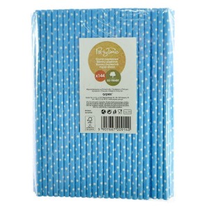 SŁOMKI PAPIEROWE NIEBIESKIE W BIAŁE KROPKI 144SZT