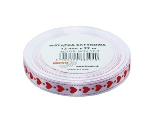 WSTĄŻKA SATYNOWA SERCA BIAŁA 12MMX22M