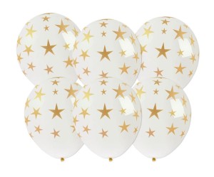 BALONY ZE ZŁOTYM NADRUKIEM GWIAZDKI 6SZT