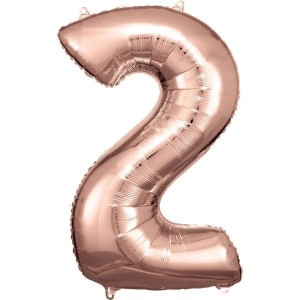 BALON FOLIOWY CYFRA 2 RÓŻOWE ZŁOTO 57X86CM