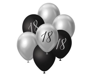 BALONY B&C BUKIET SREBRNO-CZARNY 45CM 7SZT