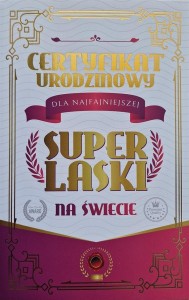 KARNET CERTYFIKAT URODZINOWY SUPER LASKI
