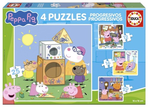 Puzzle 12 + 16 + 20 + 25 Świnka Peppa, Educa
