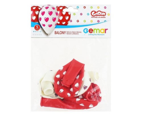 Balony premium serduszka czerwone/ białe 30cm 5szt