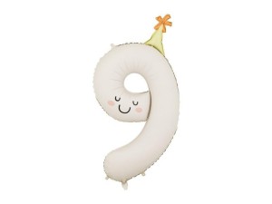 BALON FOLIOWY CYFRA 9 KREMOWY 86CM