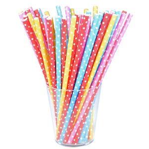 SŁOMKI PAPIEROWE RÓŻOWE W BIAŁE KROPKI 12SZT