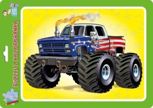 PUZZLE W RAMCE Z KOLOROWANKĄ. MONSTER TRUCK