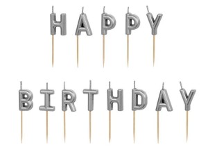 ŚWIECZKI URODZINOWE HAPPY BIRTHDAY SREBRNY 13SZT