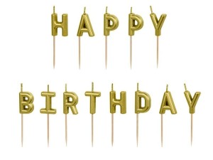 ŚWIECZKI URODZINOWE HAPPY BIRTHDAY ZŁOTY 13SZT
