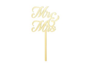 TOPPER AKRYLOWY NA TORT MR & MRS, ZŁOTY 16.5CM