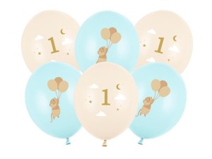 BALONY MYSZKI Z CYFERKĄ 1 LIGHT BLUE 30CM 6SZT