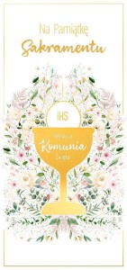 PUDEŁKO DL PAMIĄTKOWE KOMUNIA KIELICH W KWIATACH