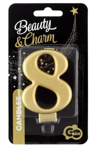 Świeczka cyferka 8 Beauty&Charm metalik złota 8cm
