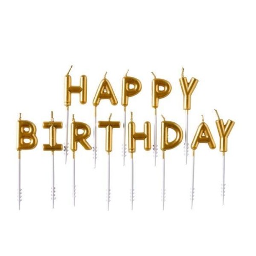 Zestaw świeczek happy birthday złote