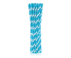 SŁOMKI PAP. BŁĘKITNE W BIAŁE GROSZKI 6X197MM 24SZT