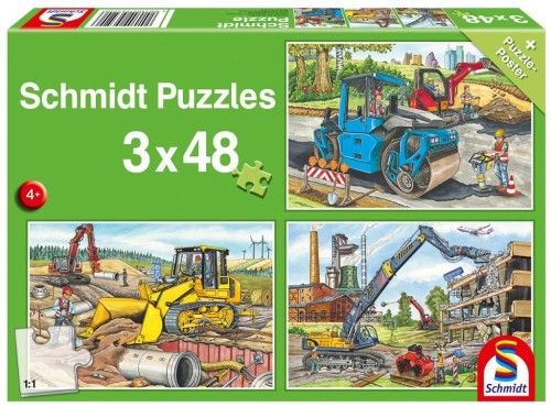 Puzzle 3x48 Pojazdy budowlane G3, Schmidt