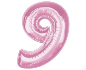 BALON FOLIOWY CYFRA 9 JASNORÓŻOWA SMART 92CM