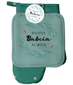 ZESTAW RĘKAWICA KUCHENNA + ŁAPKA NAJLEPSZA BABCIA