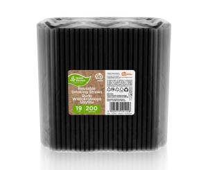 SŁOMKI WIELOKROTNEGO UŻYTKU CZARNE 200SZT