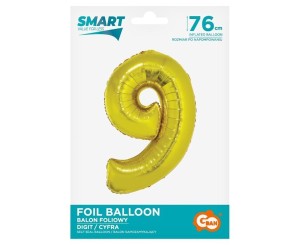 BALON FOLIOWY CYFRA 9 ZŁOTA SMART 76CM