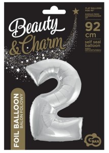 BALON FOLIOWY CYFRA 2 BEAUTY&CHARM SREBRNA 92CM