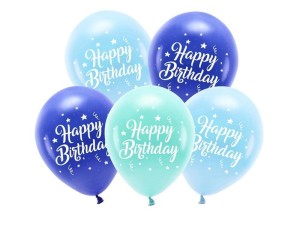 BALONY ECO HAPPY BIRTHDAY NIEBIESKI 26CM 5SZT