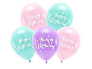 BALONY ECO HAPPY BIRTHDAY RÓŻOWY 26CM 5SZT
