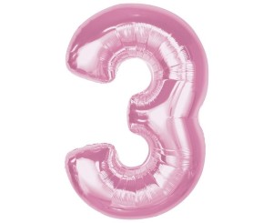 BALON FOLIOWY CYFRA 3 JASNORÓŻOWA SMART 92CM