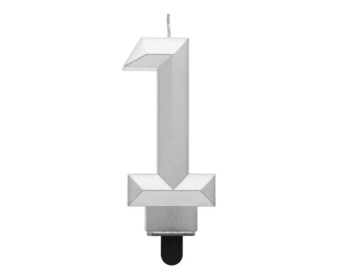Świeczka cyferka 1 - Diament metalik srebrny 7,6cm