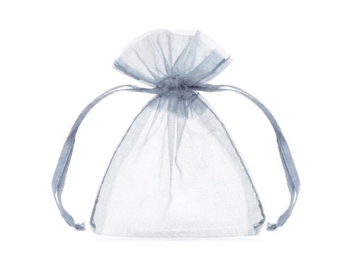 Woreczki z organzy srebrny 10cm 10szt, PartyDeco