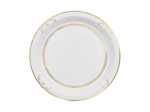 Talerzyki papierowe z ornamentem białe 23cm 6szt