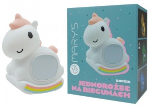 LAMPKA NOCNA Z BUDZIKIEM JEDNOROŻEC NA BIEGUNACH