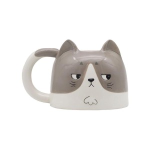KUBEK CERAMICZNY - KOT BIAŁO-SZARY BEANS&CO CATS