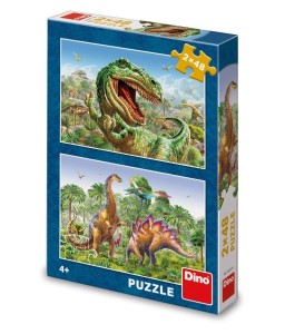 PUZZLE 2X48 WALCZĄCE DINOZAURY, DINO TOYS