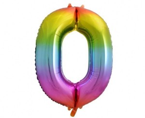 BALON FOLIOWY B&C CYFRA 0 TĘCZOWA 85CM