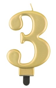 ŚWIECZKA CYFERKA 3 BEAUTY&CHARM METALIK ZŁOTA 8CM