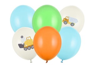 BALONY POJAZDY BUDOWLANE 30CM 6SZT