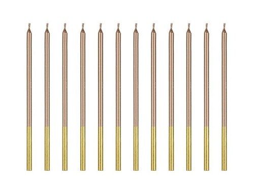 Świeczki urodzinowe różowe złoto 14 cm 12szt