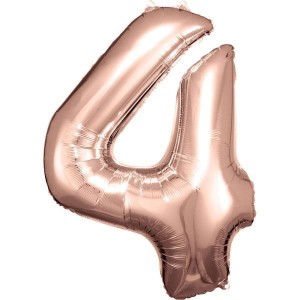 BALON FOLIOWY CYFRA 4 RÓŻOWE ZŁOTO 65X86CM