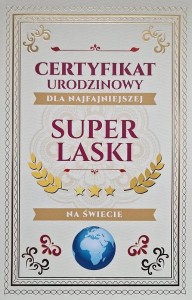 KARNET CERTYFIKAT URODZINOWY SUPER LASKI