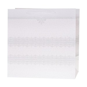 TOREBKA LUX 37X37X20CM BROKAT BIAŁA ROZETTE