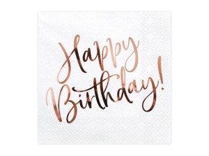 SERWETKI HAPPY BIRTHDAY BIAŁE 33X33CM 20SZT