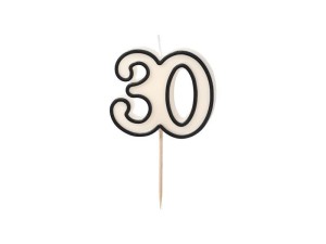 ŚWIECZKA URODZINOWA 30 BIAŁO-CZARNY 5,5CM