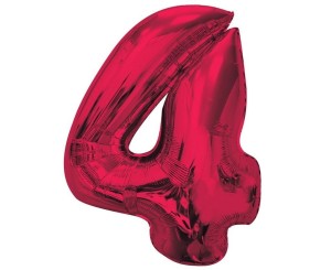 BALON FOLIOWY CYFRA 4 CZERWONA SMART 92CM