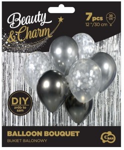 BALONY BEAUTY&CHARM BUKIET SREBRNE 30CM 7SZT