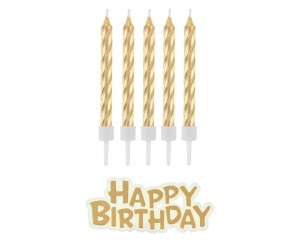 ŚWIECZKI B&C URODZINOWE HAPPY BIRTHDAY ZŁOTE 16SZT