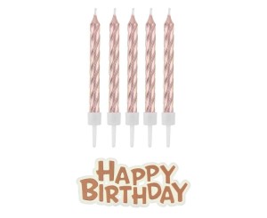 ŚWIECZKI B&C HAPPY BIRTHDAY RÓŻOWO-ZŁOTE 16SZT