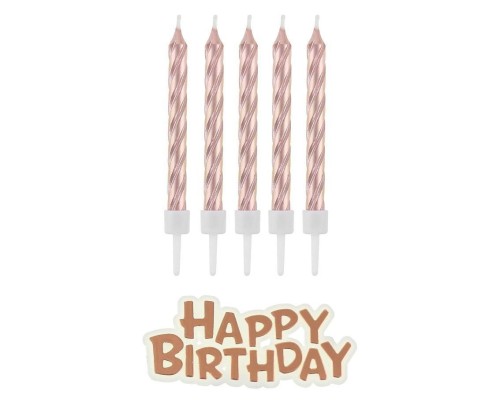 Świeczki B&C Happy Birthday różowo-złote 16szt