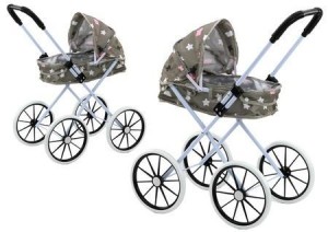 WÓZEK DLA LALEK DUŻE KOŁA SZARY 60CM, LEANTOYS