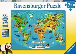 PUZZLE 150 MAPA ŚWIATA DZIKICH ZWIERZĄT XXL